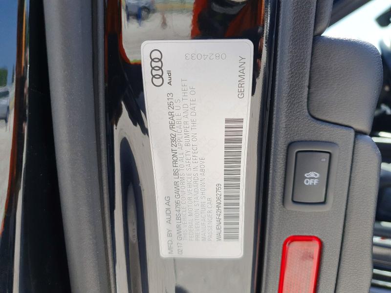 2017 Audi A4 მანქანა იყიდება აუქციონზე, vin: WAUENAF42HN062759, აუქციონის ნომერი: 60559026