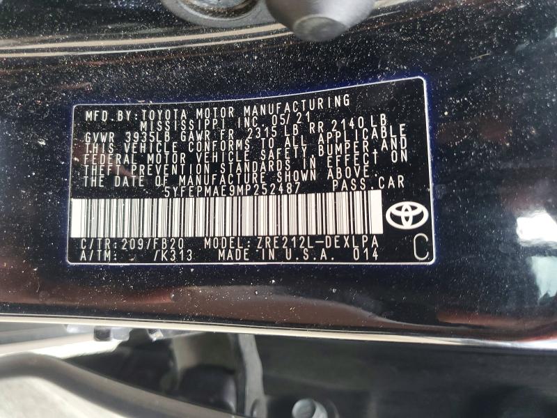 Продаж на аукціоні авто 2021 Toyota Corolla, vin: 5YFEPMAE9MP252487, номер лоту: 60221586