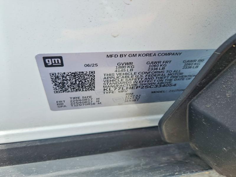 2025 Chevrolet Trax მანქანა იყიდება აუქციონზე, vin: KL77LHEP2SC334054, აუქციონის ნომერი: 62989476