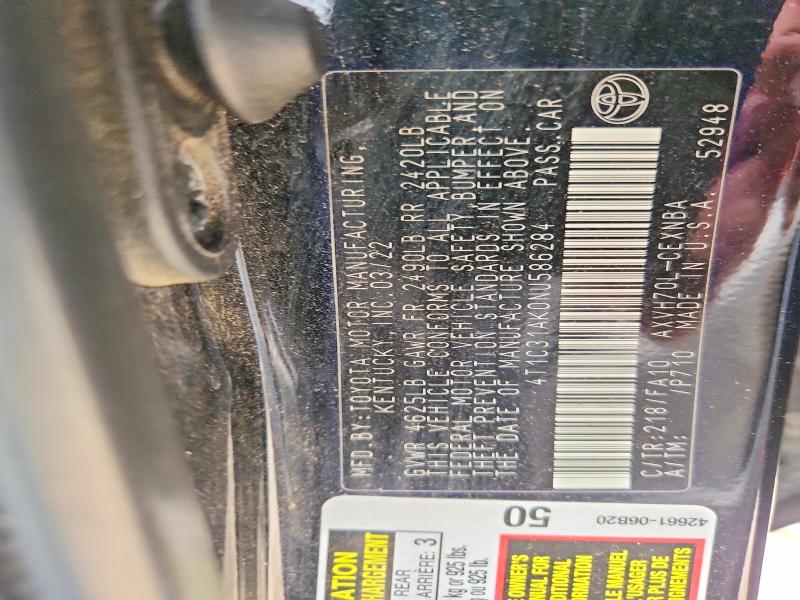 2022 Toyota Camry მანქანა იყიდება აუქციონზე, vin: 4T1C31AK0NU586284, აუქციონის ნომერი: 60817096