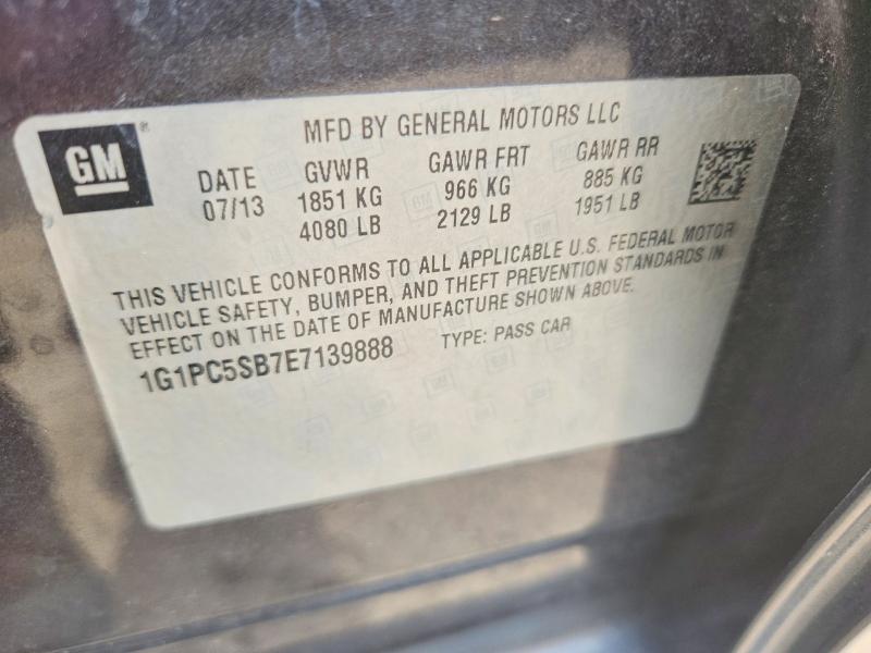 60117326 :رقم المزاد ، 1G1PC5SB7E7139888 vin ، 2014 Chevrolet Cruze مزاد بيع