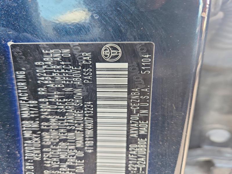 2019 Toyota Camry მანქანა იყიდება აუქციონზე, vin: 4T1B11HK4KU713234, აუქციონის ნომერი: 62946586