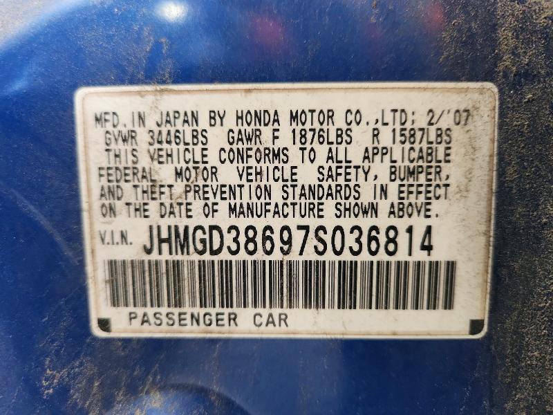 2007 Honda Fit მანქანა იყიდება აუქციონზე, vin: JHMGD38697S036814, აუქციონის ნომერი: 60370886
