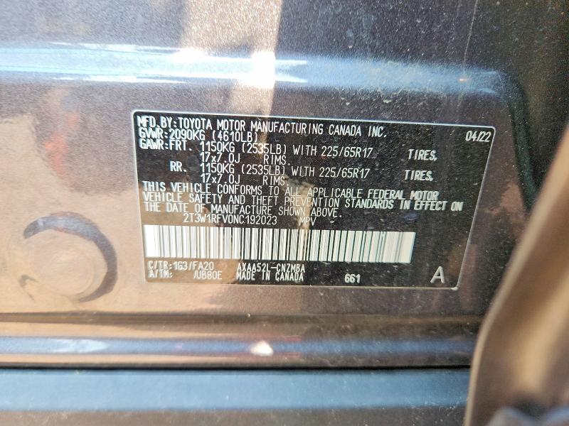 Aukcja sprzedaży 2022 Toyota Rav4, vin: 2T3W1RFV0NC192023, numer aukcji: 60961486
