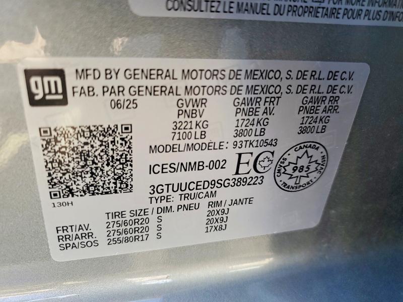 62906056 :رقم المزاد ، 3GTUUCED9SG389223 vin ، 2025 Gmc Sierra مزاد بيع