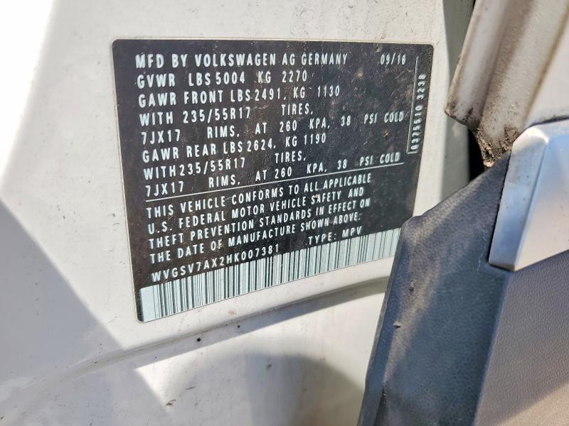 Продаж на аукціоні авто 2017 Volkswagen Tiguan, vin: WVGSV7AX2HK007381, номер лоту: 60172606