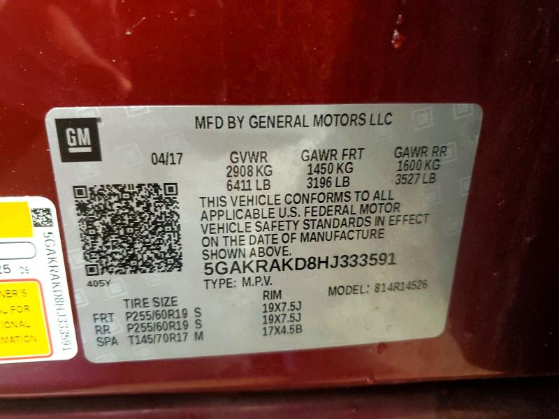 Продажа на аукционе авто 2017 Buick Enclave, vin: 5GAKRAKD8HJ333591, номер лота: 59987316