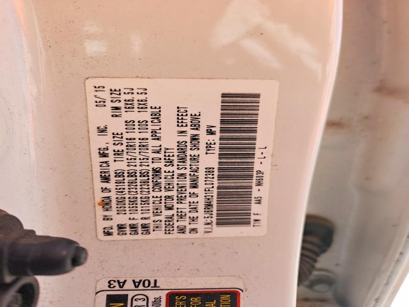 2015 Honda Cr-v მანქანა იყიდება აუქციონზე, vin: 5J6RM4H31FL072389, აუქციონის ნომერი: 59314506