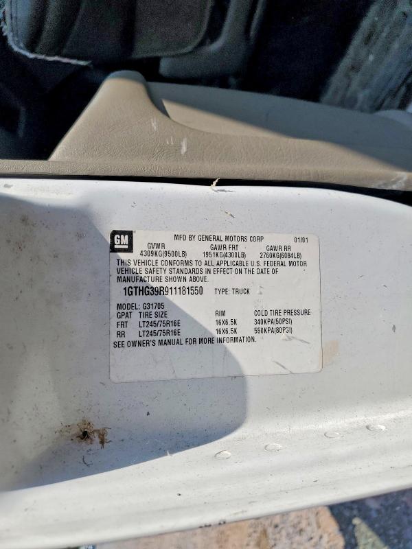 2001 Gmc Savana მანქანა იყიდება აუქციონზე, vin: 1GTHG39R911181550, აუქციონის ნომერი: 61381256