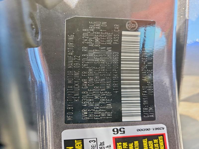 2023 Toyota Camry მანქანა იყიდება აუქციონზე, vin: 4T1R11BK4PU080653, აუქციონის ნომერი: 61637026
