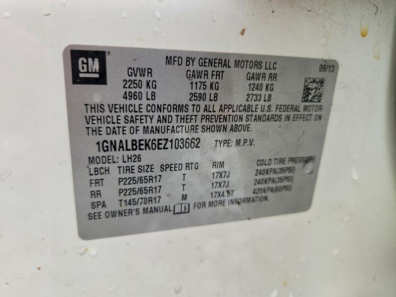 Продажа на аукционе авто 2014 Chevrolet Equinox, vin: 1GNALBEK6EZ103662, номер лота: 63233016