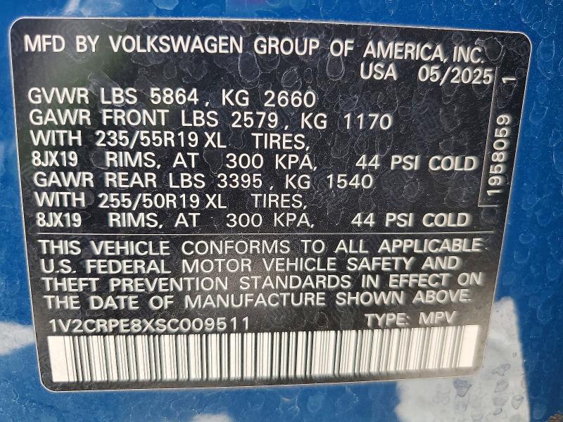 62103636 :رقم المزاد ، 1V2CRPE8XSC009511 vin ، 2025 Volkswagen Id.4 مزاد بيع