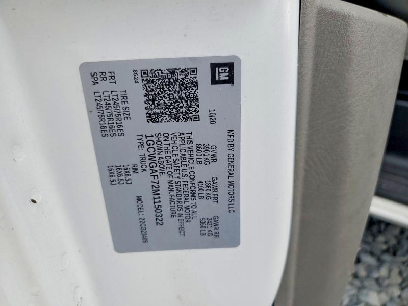 59620486 :رقم المزاد ، 1GCWGAF72M1150322 vin ، 2021 Chevrolet Express 2500 مزاد بيع