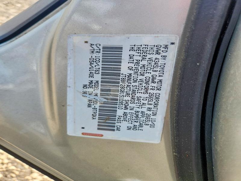 2001 Lexus Es მანქანა იყიდება აუქციონზე, vin: JT8BF28G815109510, აუქციონის ნომერი: 58635416