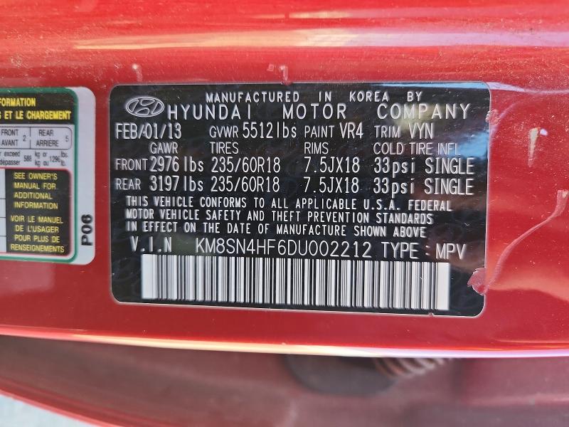 Продажа на аукционе авто 2013 Hyundai Santa Fe, vin: KM8SN4HF6DU002212, номер лота: 60602226