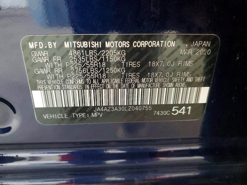 Продаж на аукціоні авто 2020 Mitsubishi Outlander, vin: JA4AZ3A30LZ040755, номер лоту: 62745506