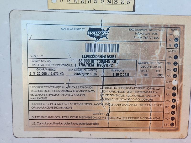 Auction sale of the 2017 Wabash Dvcvhpc, vin: 1JJV532D5HL016351, lot number: 60799976