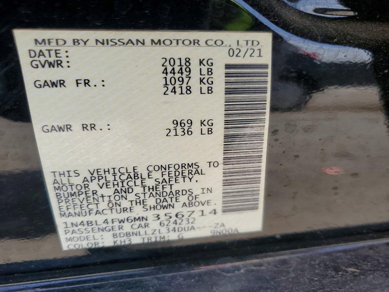 Продаж на аукціоні авто 2021 Nissan Altima, vin: 1N4BL4FW6MN356714, номер лоту: 59914076