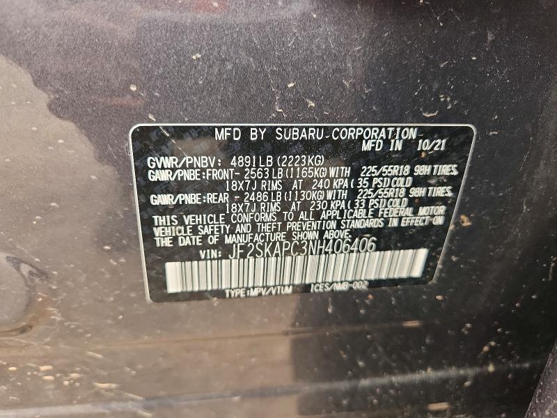 Продаж на аукціоні авто 2022 Subaru Forester, vin: JF2SKAPC3NH406406, номер лоту: 61183556