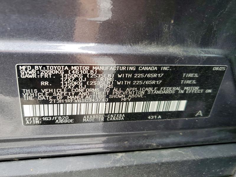 61615816 :رقم المزاد ، 2T3H1RFV6SC343743 vin ، 2025 Toyota Rav4 مزاد بيع