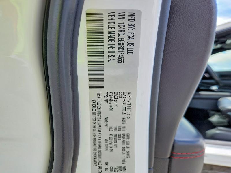 2024 Dodge Durango მანქანა იყიდება აუქციონზე, vin: 1C4RDJEG8RC184655, აუქციონის ნომერი: 60509806