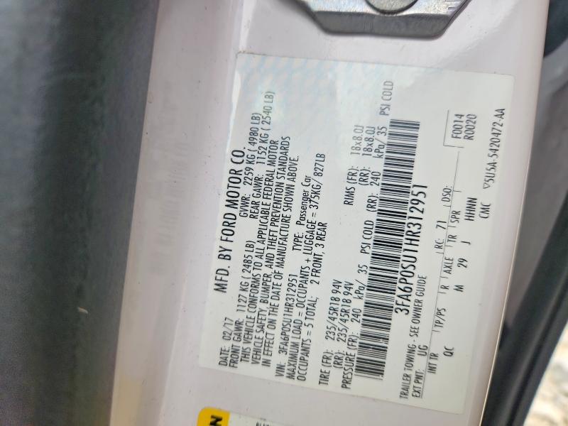 59860116 :رقم المزاد ، 3FA6P0SU1HR312951 vin ، 2017 Ford Fusion مزاد بيع