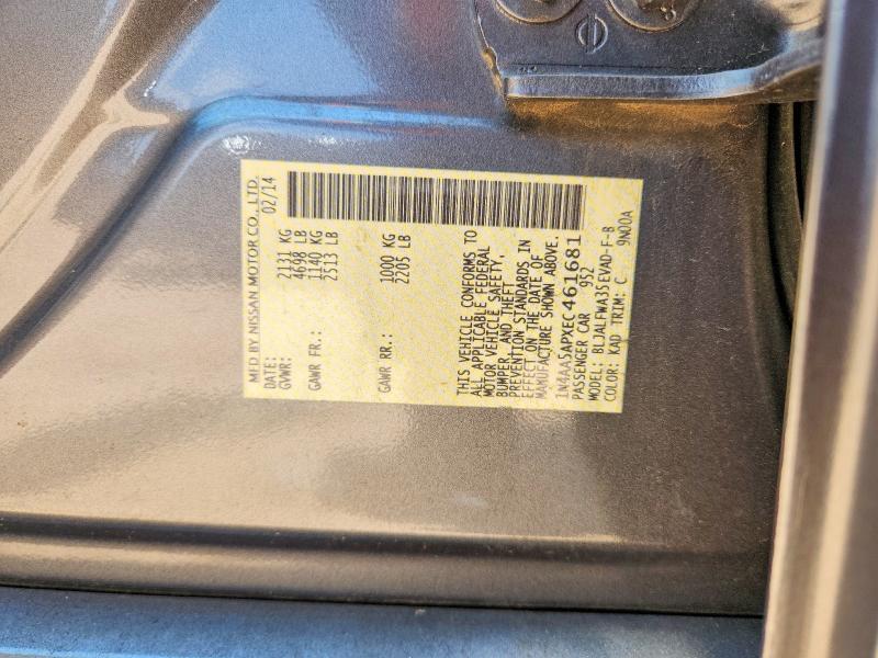 2014 Nissan Maxima მანქანა იყიდება აუქციონზე, vin: 1N4AA5APXEC461681, აუქციონის ნომერი: 61620196