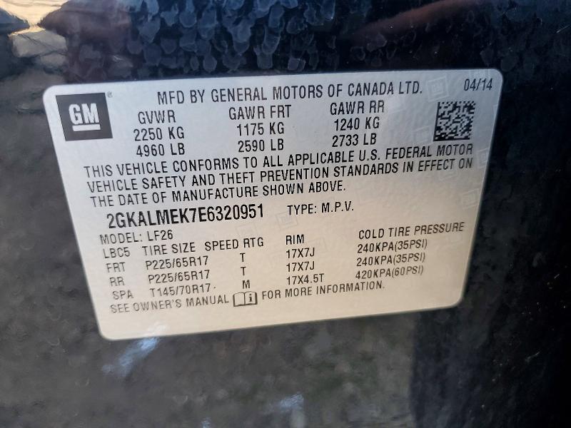 Aukcja sprzedaży 2014 Gmc Terrain, vin: 2GKALMEK7E6320951, numer aukcji: 73559085