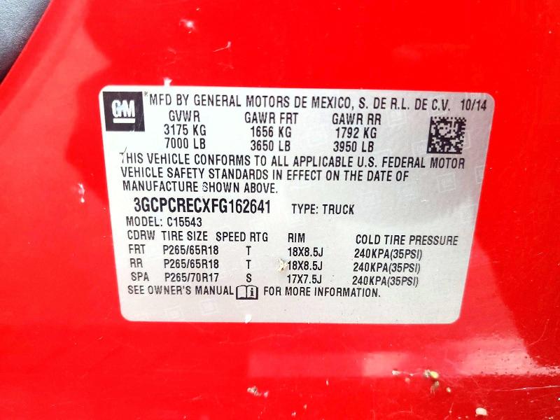 Продаж на аукціоні авто 2015 Chevrolet Silverado, vin: 3GCPCRECXFG162641, номер лоту: 62987776