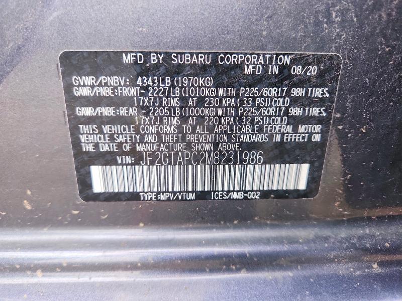 61982156 :رقم المزاد ، JF2GTAPC2M8231986 vin ، 2021 Subaru Crosstrek مزاد بيع