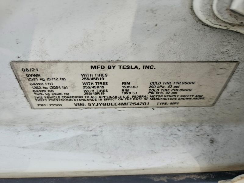 2021 Tesla Model Y მანქანა იყიდება აუქციონზე, vin: 5YJYGDEE4MF254201, აუქციონის ნომერი: 60168256