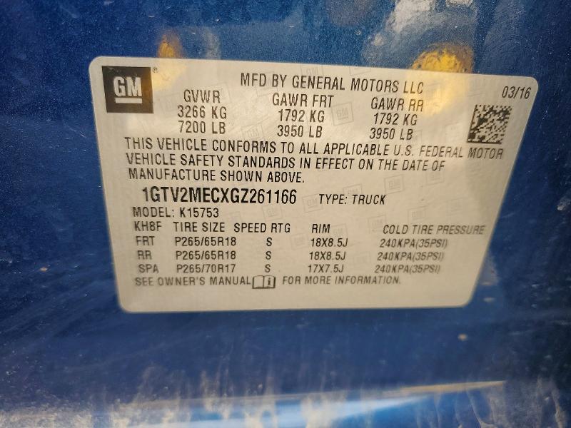 60206776 :رقم المزاد ، 1GTV2MECXGZ261166 vin ، 2016 Gmc Sierra مزاد بيع
