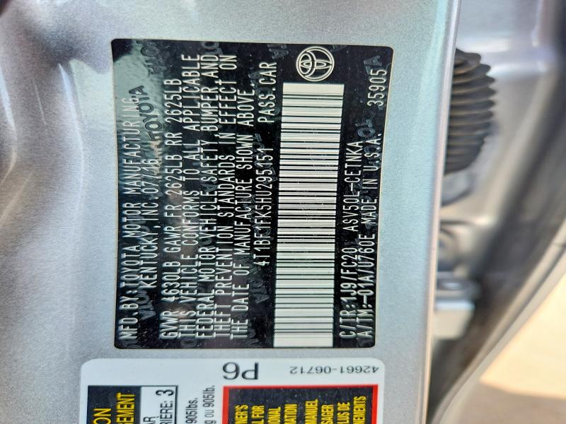 2017 Toyota Camry მანქანა იყიდება აუქციონზე, vin: 4T1BF1FK5HU295151, აუქციონის ნომერი: 63132096