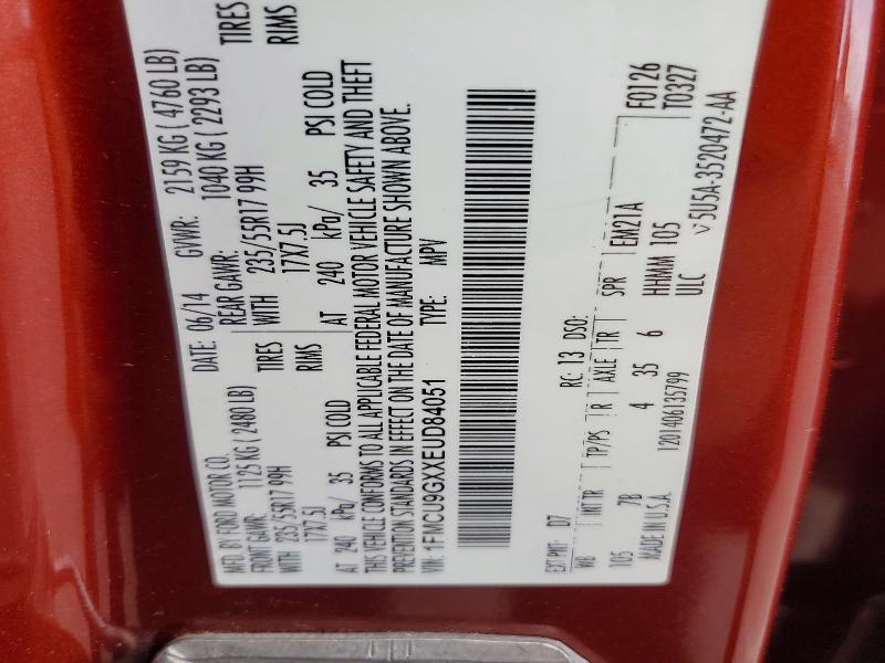 Продаж на аукціоні авто 2014 Ford Escape, vin: 1FMCU9GXXEUD84051, номер лоту: 62936946