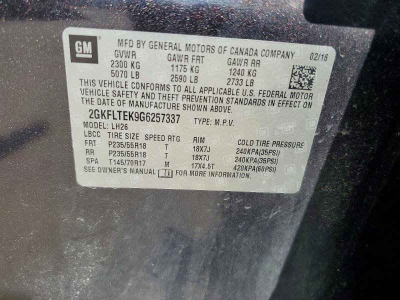 2016 Gmc Terrain მანქანა იყიდება აუქციონზე, vin: 2GKFLTEK9G6257337, აუქციონის ნომერი: 59717166