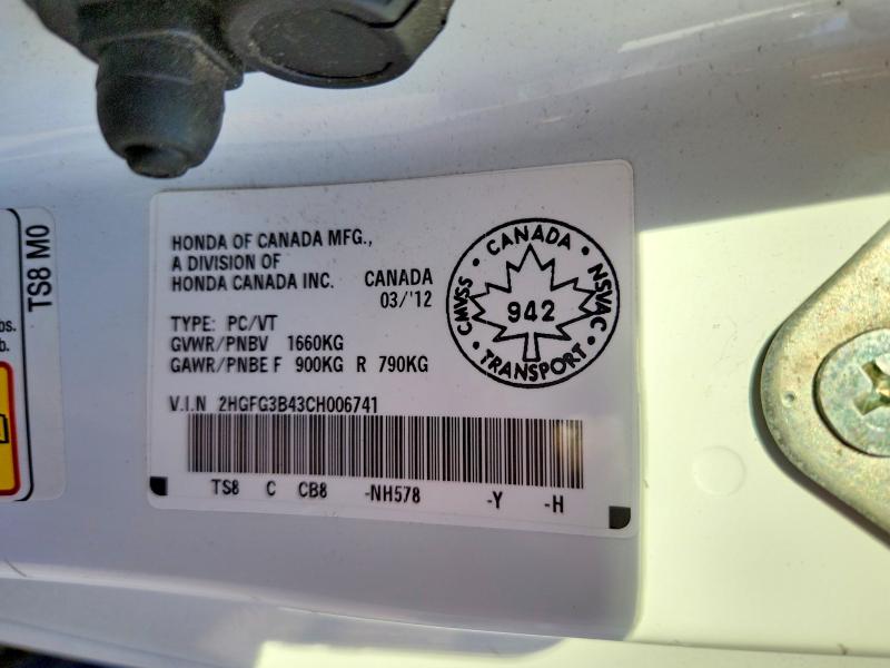 Продажа на аукционе авто 2012 Honda Civic, vin: 2HGFG3B43CH006741, номер лота: 61678076