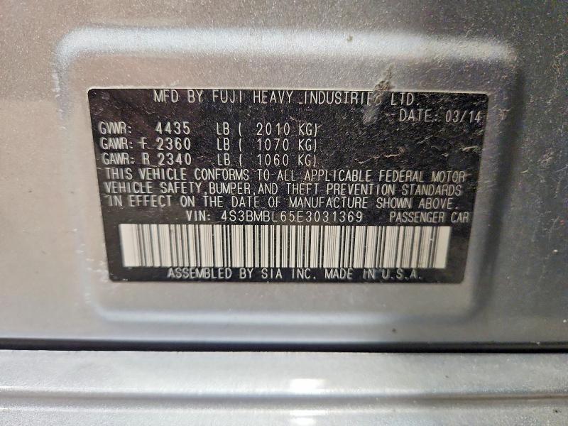 Aukcja sprzedaży 2014 Subaru Legacy, vin: 4S3BMBL65E3031369, numer aukcji: 59185176