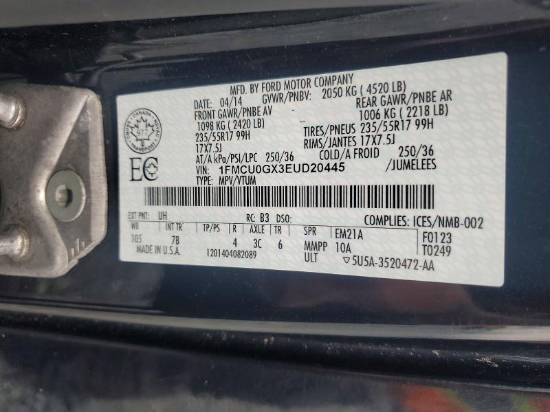 63329236 :رقم المزاد ، 1FMCU0GX3EUD20445 vin ، 2014 Ford Escape مزاد بيع