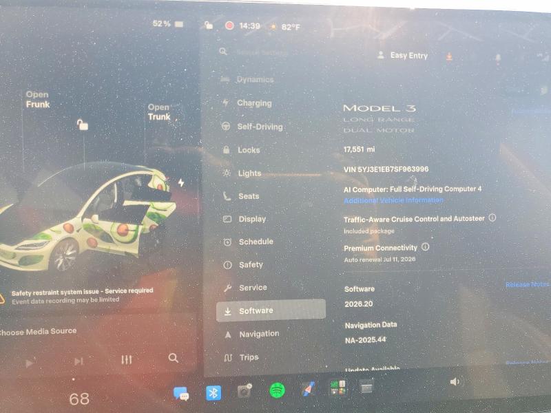 59814466 :رقم المزاد ، 5YJ3E1EB7SF963996 vin ، 2025 Tesla Model 3 مزاد بيع