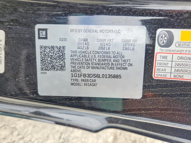 Auction sale of the 2020 Chevrolet Camaro, vin: 1G1FB3DS6L0135885, lot number: 62325376