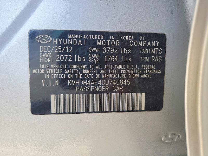 Продажа на аукционе авто 2013 Hyundai Elantra, vin: KMHDH4AE4DU746845, номер лота: 59841996