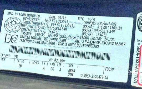 Продаж на аукціоні авто 2012 Ford Fiesta, vin: 3FADP4FJ3CM216887, номер лоту: 62023016