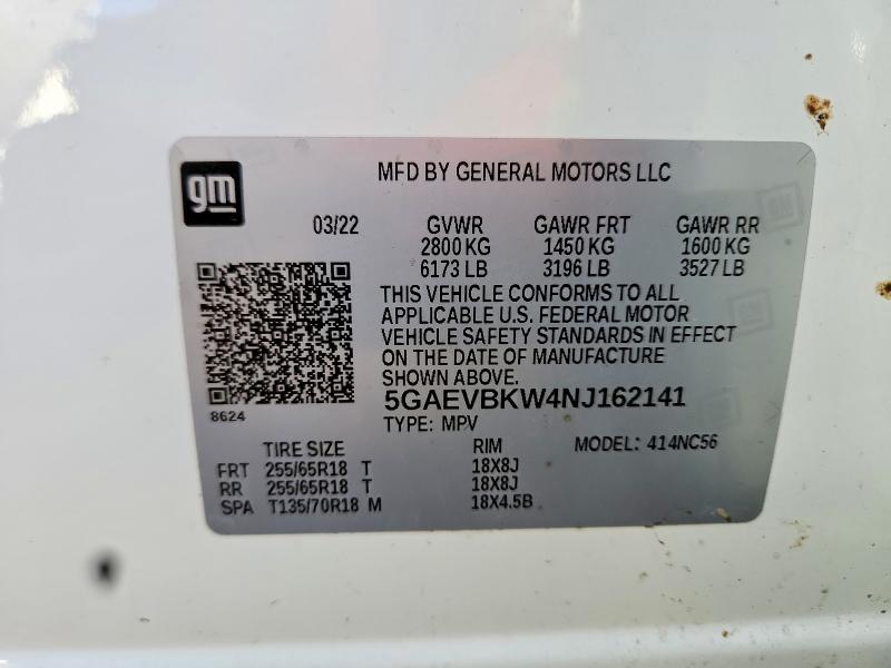 2022 Buick Enclave მანქანა იყიდება აუქციონზე, vin: 5GAEVBKW4NJ162141, აუქციონის ნომერი: 62806766