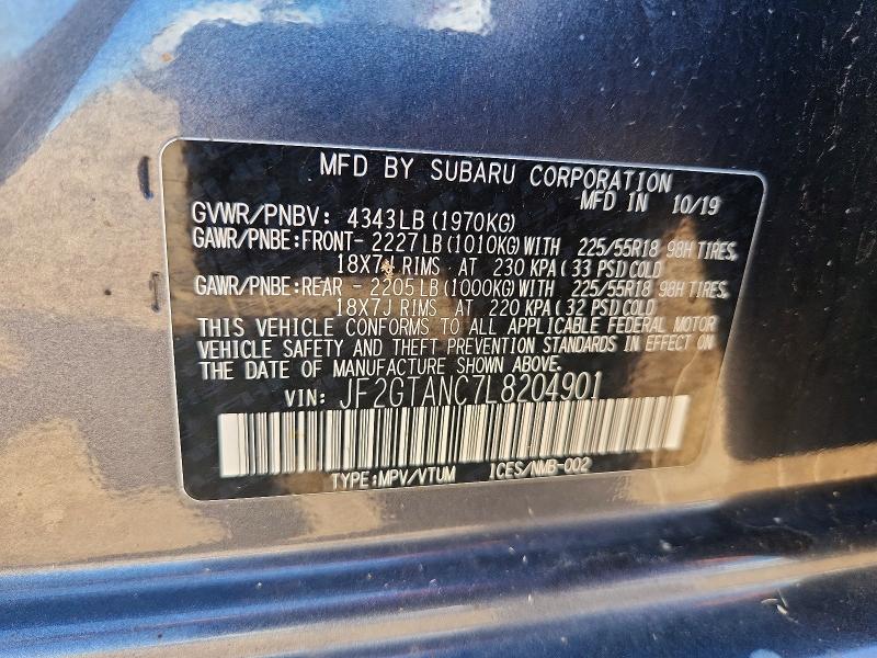 Aukcja sprzedaży 2020 Subaru Crosstrek, vin: JF2GTANC7L8204901, numer aukcji: 63021046
