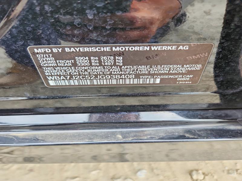 2018 Bmw 740 მანქანა იყიდება აუქციონზე, vin: WBA7J2C52JG938408, აუქციონის ნომერი: 61327676