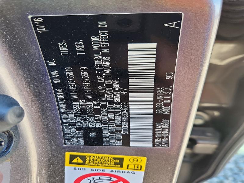 Aukcja sprzedaży 2016 Toyota Highlander, vin: 5TDDKRFH4GS346539, numer aukcji: 61192476