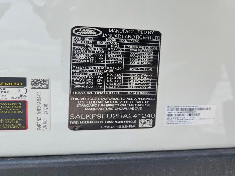Aukcja sprzedaży 2024 Land Rover Range Rover, vin: SALKP9FU2RA241240, numer aukcji: 59114756
