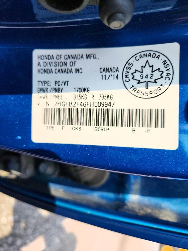 Продажа на аукционе авто 2015 Honda Civic, vin: 2HGFB2F46FH009947, номер лота: 62899436