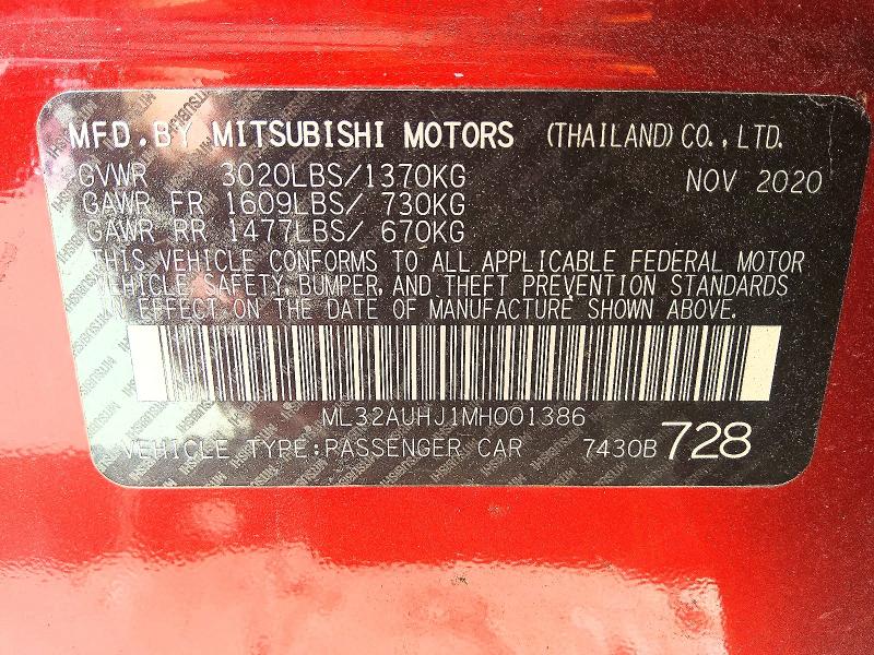 Aukcja sprzedaży 2021 Mitsubishi Mirage, vin: ML32AUHJ1MH001386, numer aukcji: 60028216