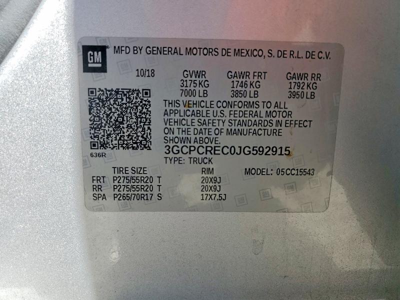 Auction sale of the 2018 Chevrolet Silverado, vin: 3GCPCREC0JG592915, lot number: 85981685